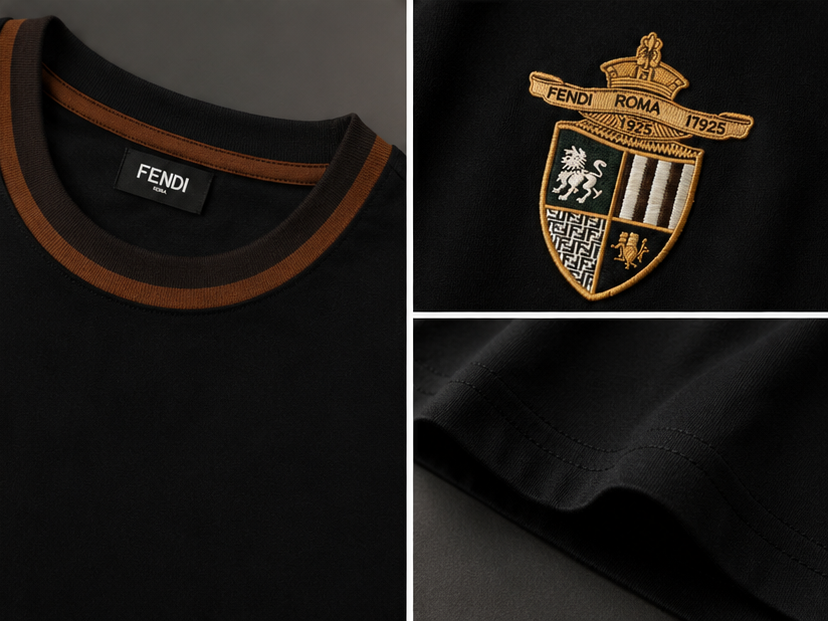 FENDI Yaka Detaylı T-Shirt - Siyah