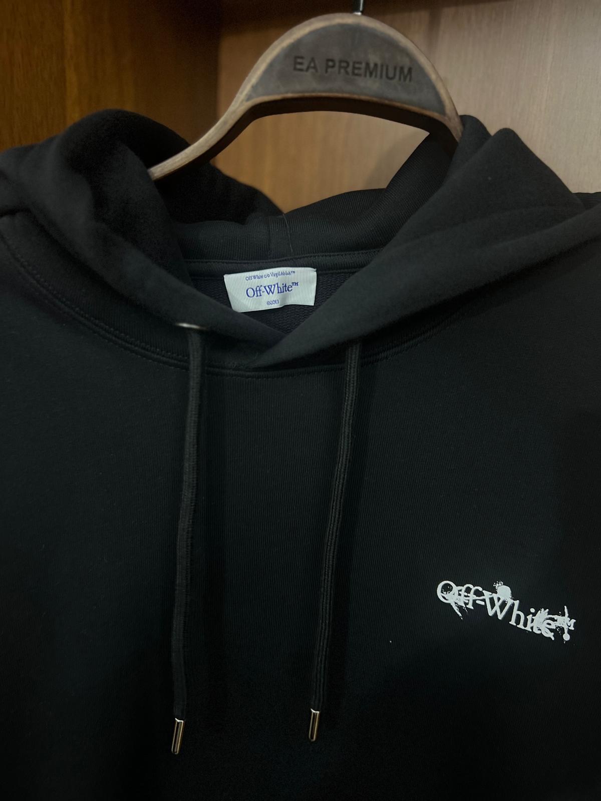 Off-White Siyah Minimal Logo Nakışlı Kapüşonlu Sweatshirt (Unisex Oversize Hoodie)