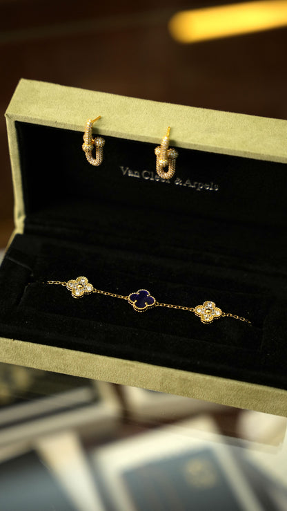 Van Cleef & Arpels Vintage Alhambra Bileklik – Altın Lacivert