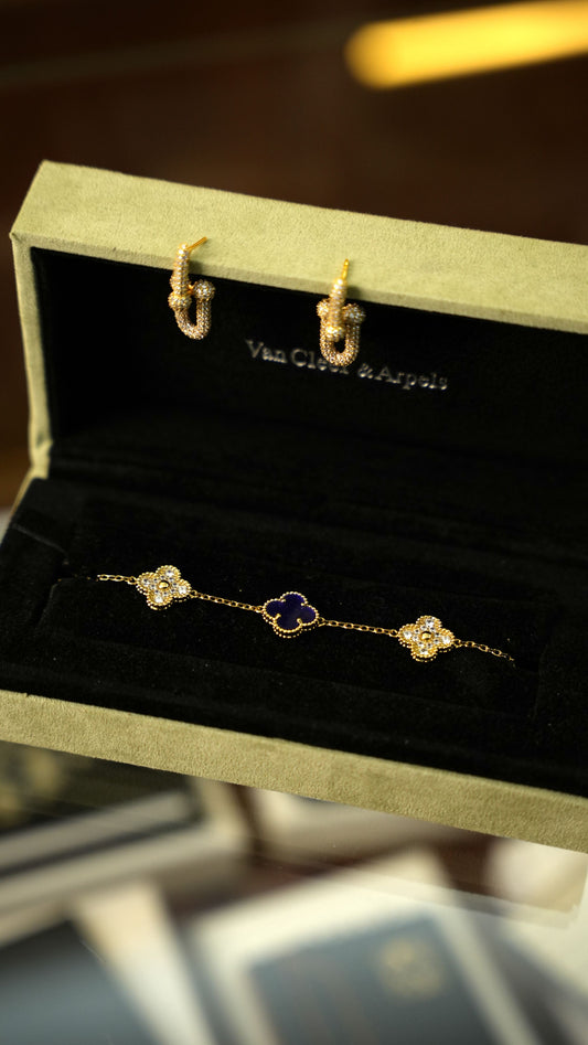 Van Cleef & Arpels Vintage Alhambra Bileklik – Altın Lacivert