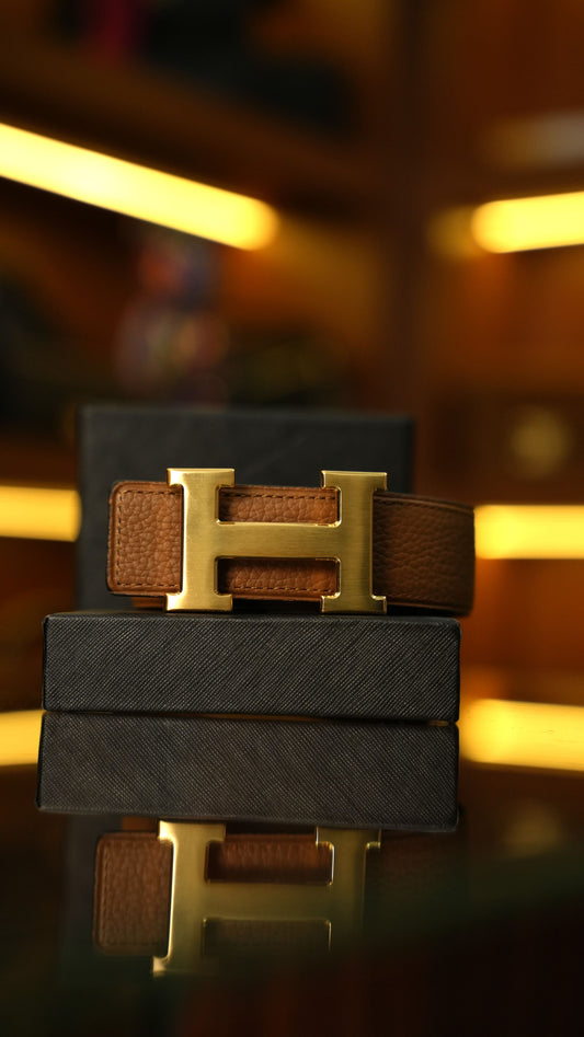 Hermès H Toka Deri Kemer – Kahverengi Altın