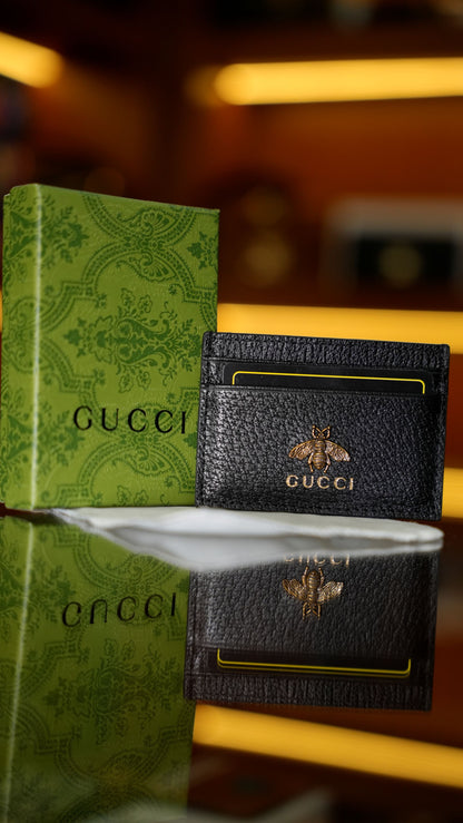 Gucci Arı Logolu Deri Kartlık – Siyah