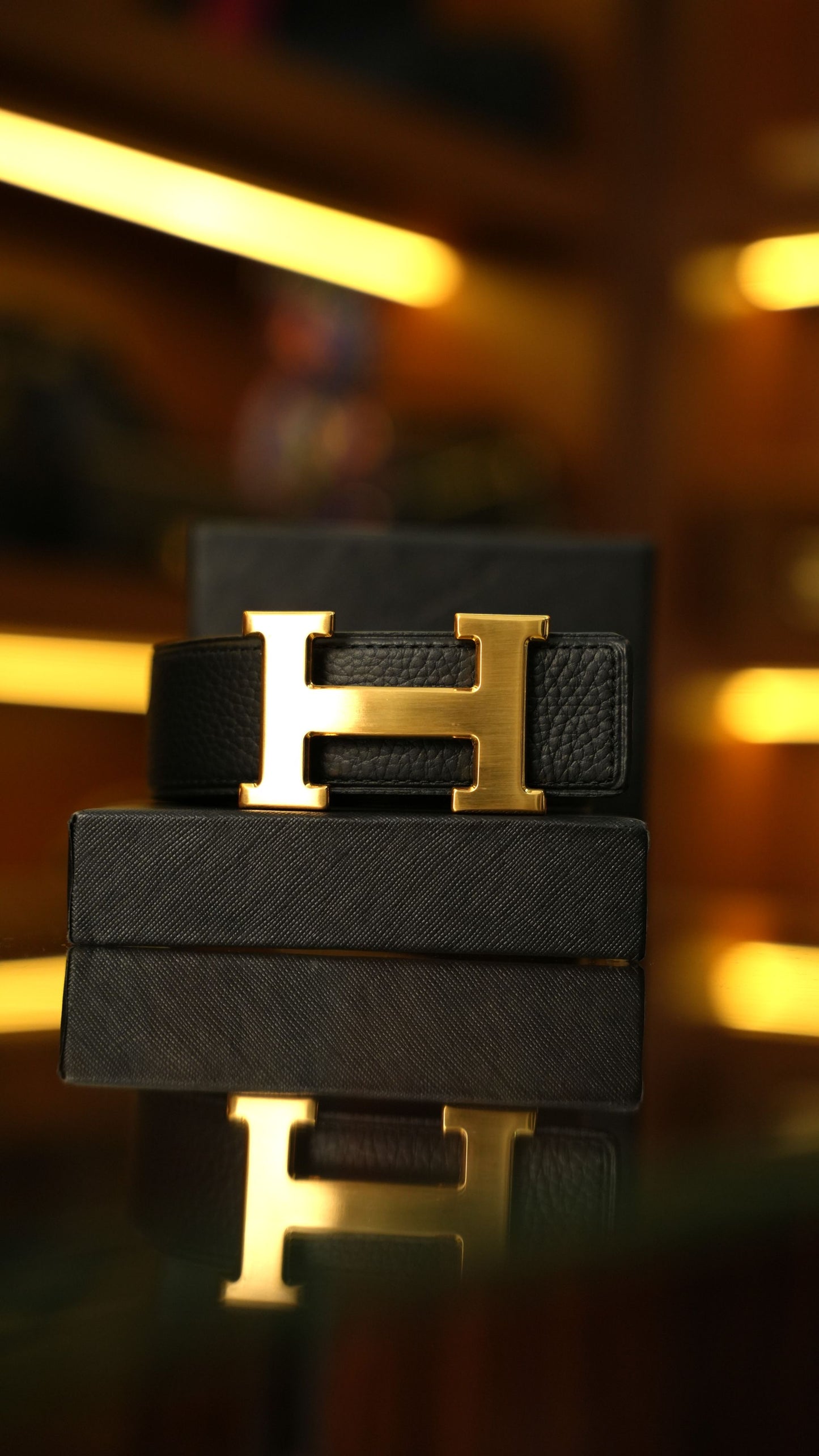 Hermès H Toka Deri Kemer – Siyah Altın