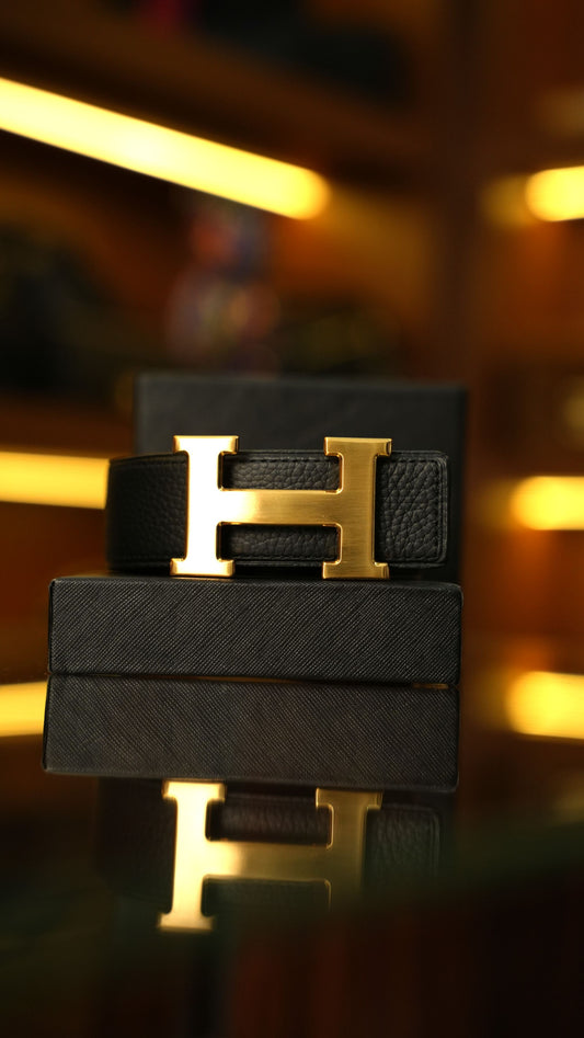 Hermès H Toka Deri Kemer – Siyah Altın