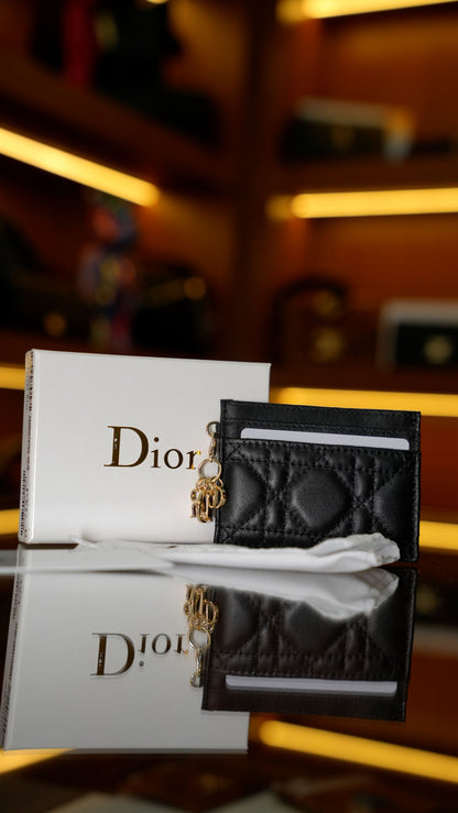 Dior Cannage Kapitone Deri Kartlık – Siyah