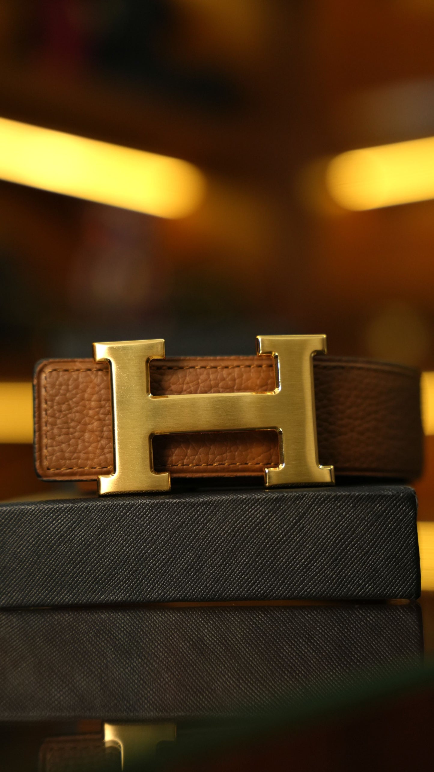 Hermès H Toka Deri Kemer – Kahverengi Altın