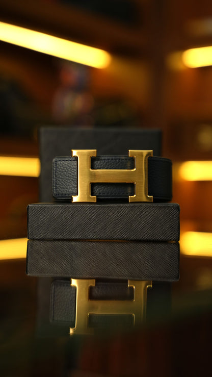 Hermès H Toka Deri Kemer – Siyah Altın