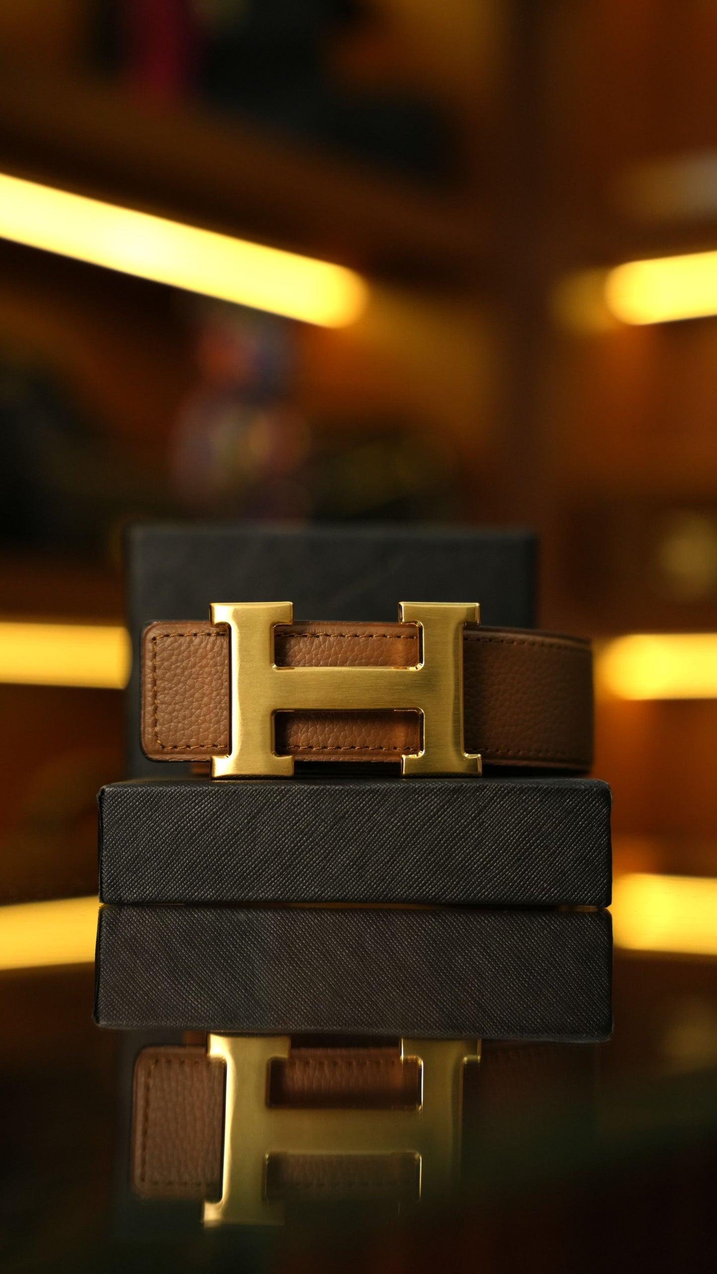 Hermès H Toka Deri Kemer – Kahverengi Altın