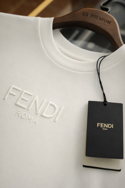 FENDI Nakış İşlemeli Bisiklet Yaka T-Shirt - Beyaz