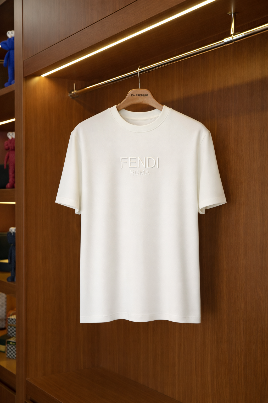FENDI Nakış İşlemeli Bisiklet Yaka T-Shirt - Beyaz