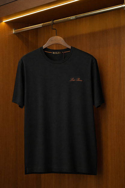 Loro Piana Bisiklet Yaka Minimal Baskı T-Shirt - Siyah
