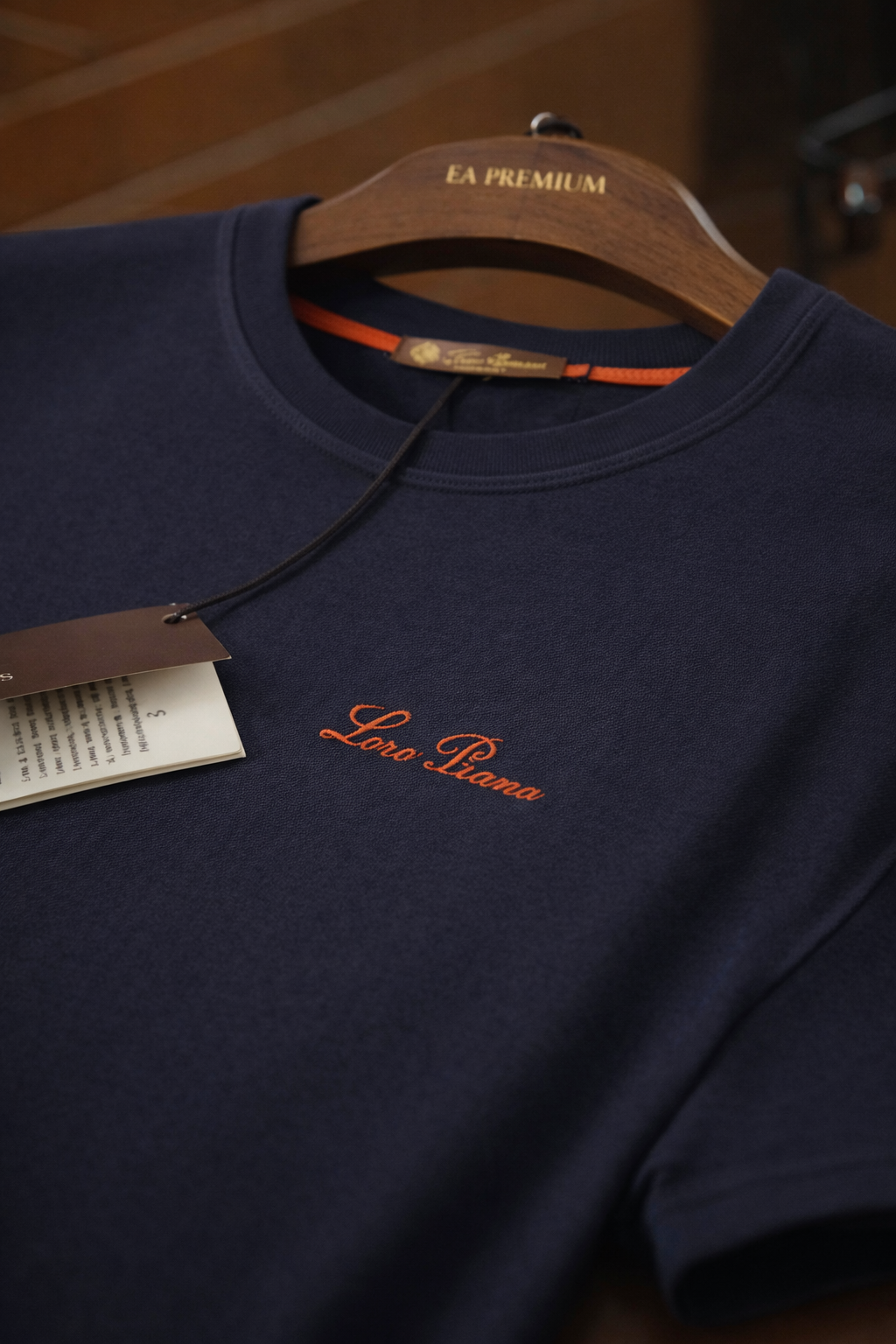 Loro Piana Nakış İşlemeli Bisiklet Yaka T-Shirt - Lacivert