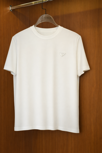 PRADA Bisiklet Yaka T-Shirt - Beyaz