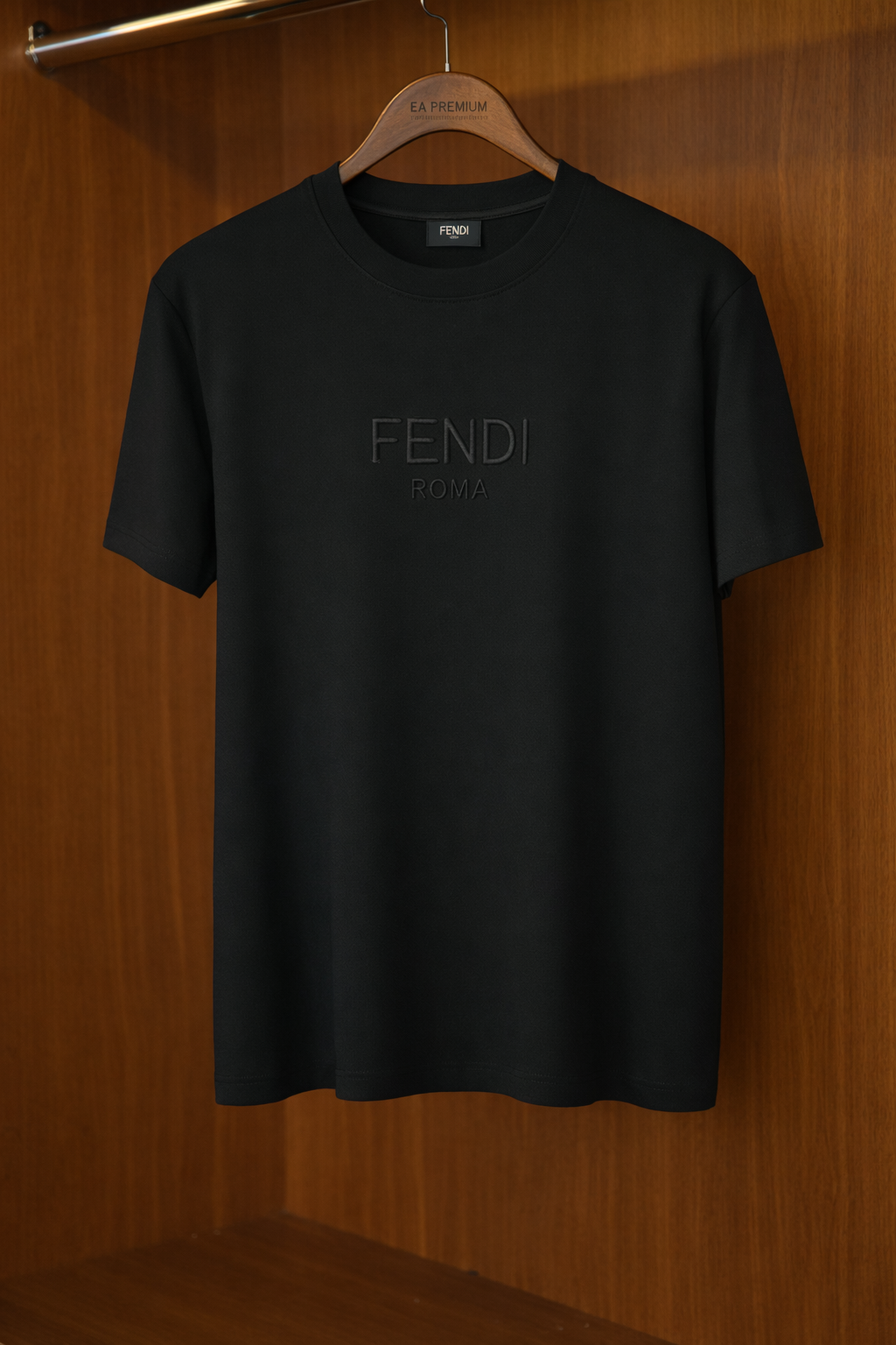 FENDI Nakış İşlemeli Bisiklet Yaka T-Shirt - Siyah