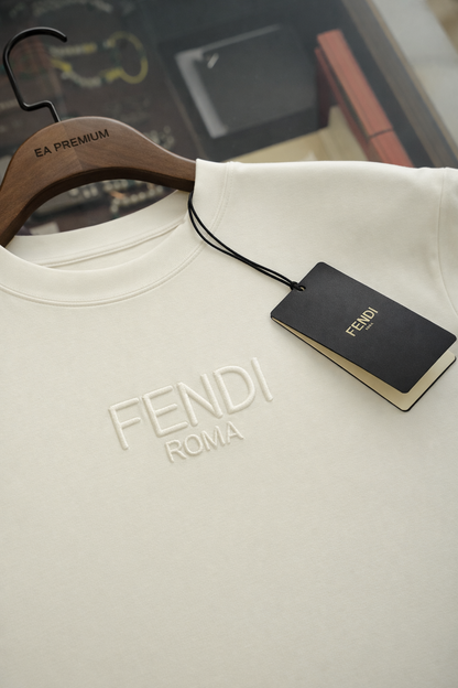 FENDI Nakış İşlemeli Bisiklet Yaka T-Shirt - Beyaz