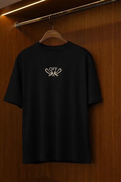 Off-White™ Nakış İşlemeli Bisiklet Yaka T-Shirt - Siyah