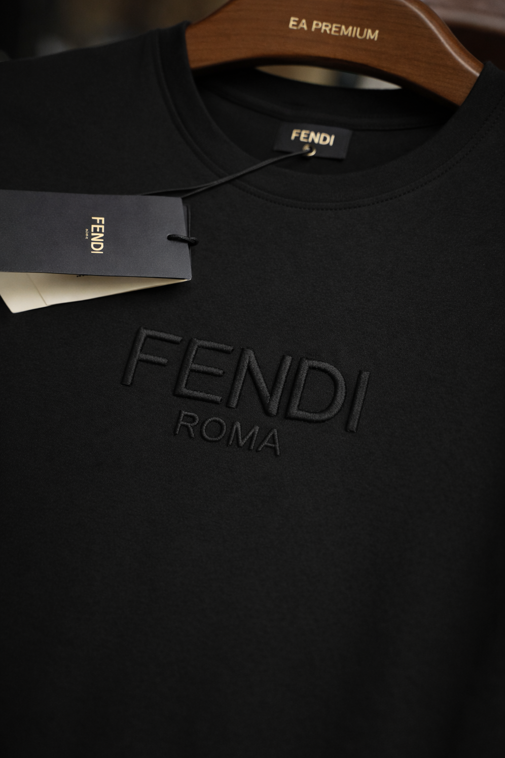 FENDI Nakış İşlemeli Bisiklet Yaka T-Shirt - Siyah