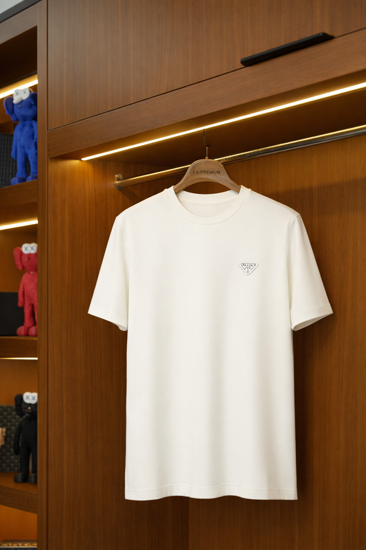 PRADA Bisiklet Yaka T-Shirt - Beyaz