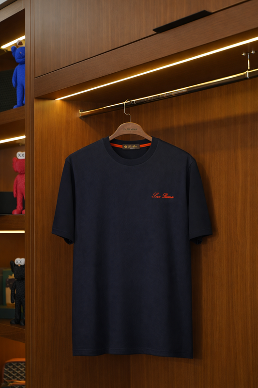Loro Piana Nakış İşlemeli Bisiklet Yaka T-Shirt - Lacivert