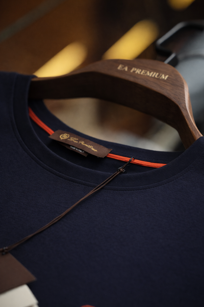 Loro Piana Nakış İşlemeli Bisiklet Yaka T-Shirt - Lacivert