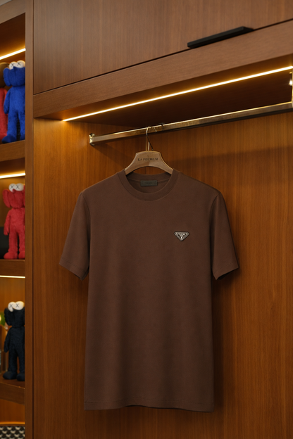 PRADA Bisiklet Yaka T-Shirt - Kahverengi