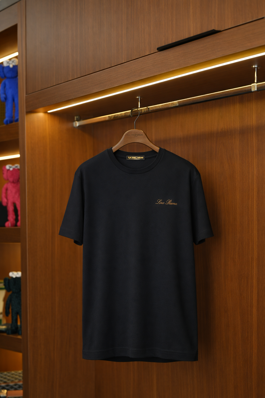 Loro Piana Bisiklet Yaka Minimal Baskı T-Shirt - Siyah