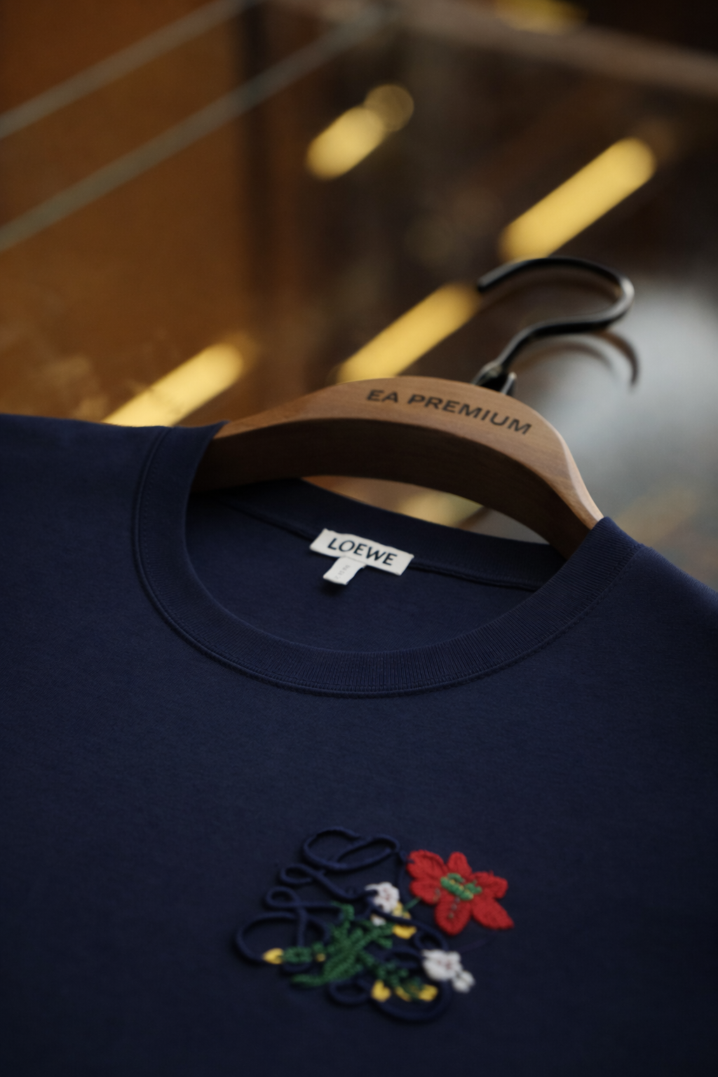 LOEWE Nakış İşlemeli Bisiklet Yaka T-Shirt - Lacivert