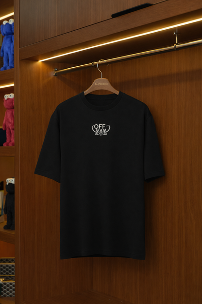 Off-White™ Nakış İşlemeli Bisiklet Yaka T-Shirt - Siyah