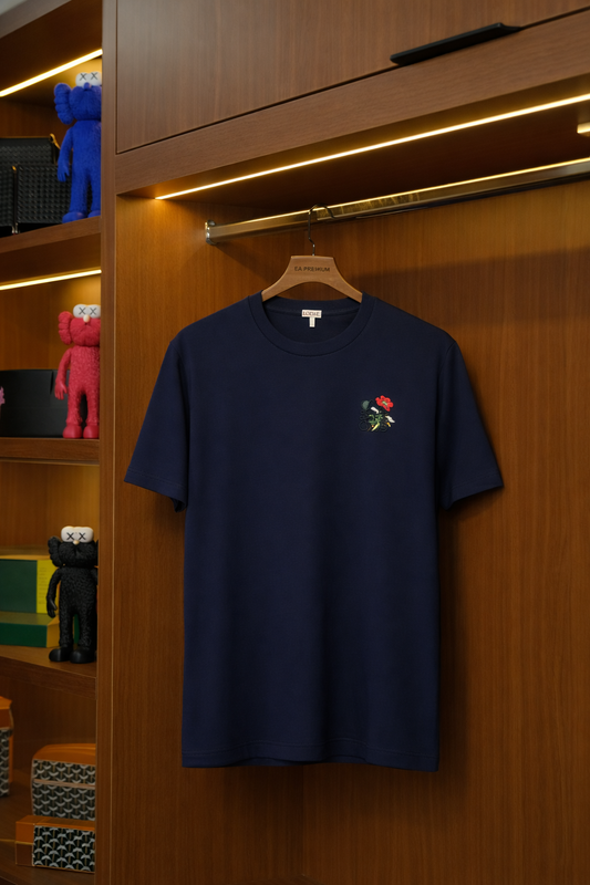 LOEWE Nakış İşlemeli Bisiklet Yaka T-Shirt - Lacivert