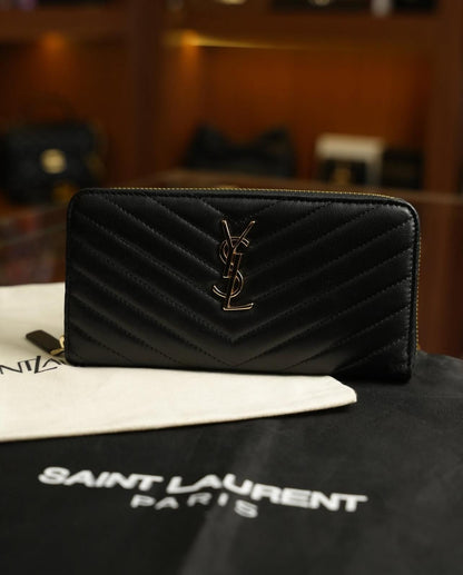 Saint Laurent YSL Logolu Kapitone Deri Cüzdan – Siyah
