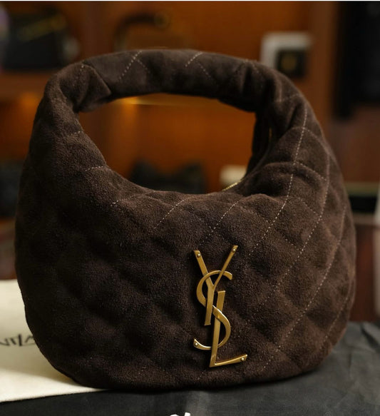 YSL Kapitone Süet Hobo Çanta – Kahverengi