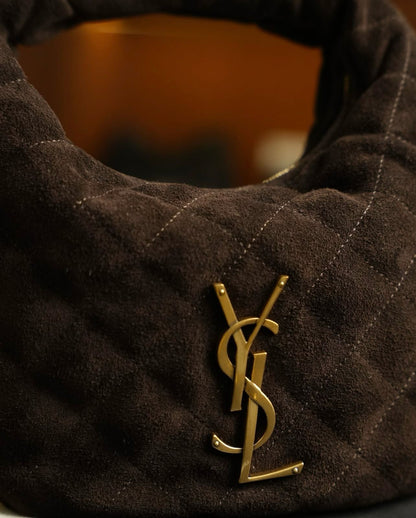 YSL Kapitone Süet Hobo Çanta – Kahverengi