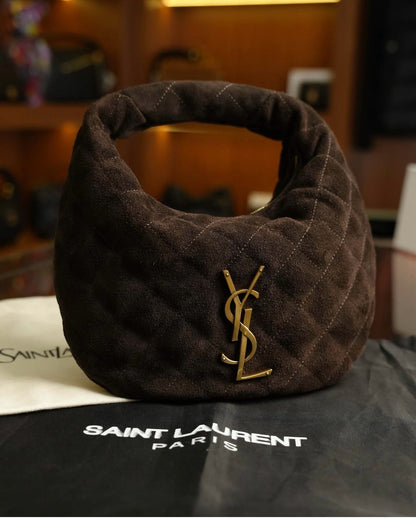 YSL Kapitone Süet Hobo Çanta – Kahverengi