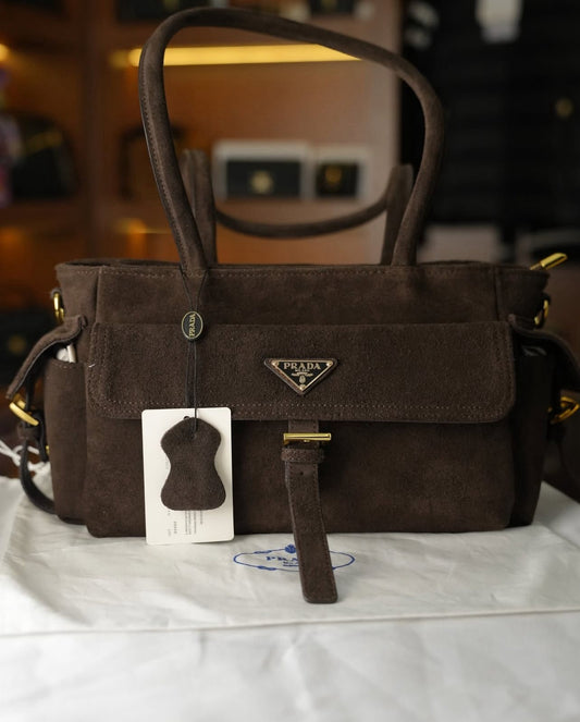 Prada Süet Omuz & El Çantası – Kahverengi