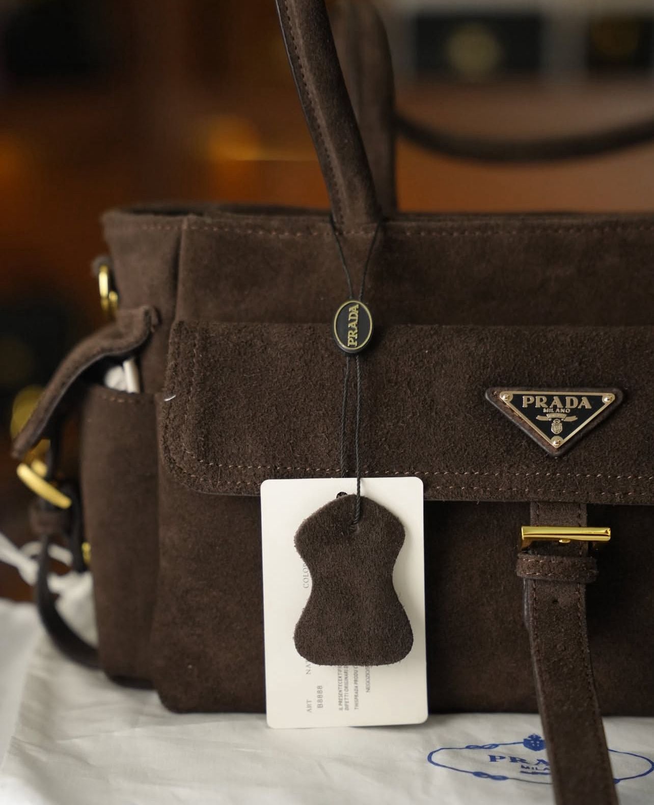 Prada Süet Omuz & El Çantası – Kahverengi