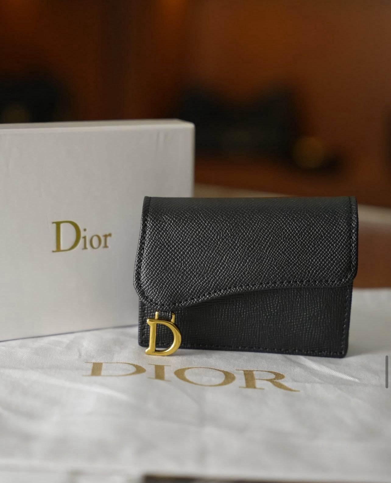 Dior Saddle D Logolu Deri Kartlık / Mini Cüzdan – Siyah