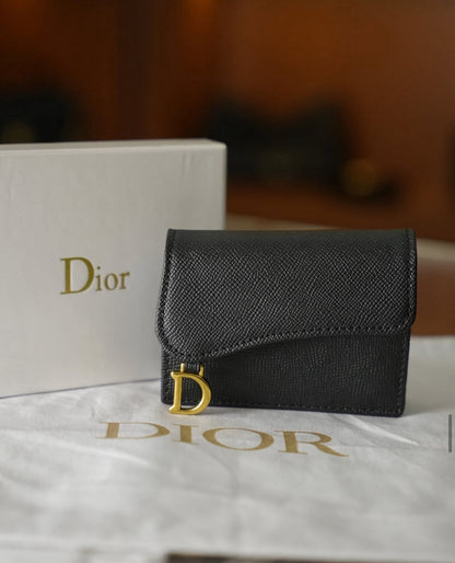 Dior Saddle D Logolu Deri Kartlık / Mini Cüzdan – Siyah
