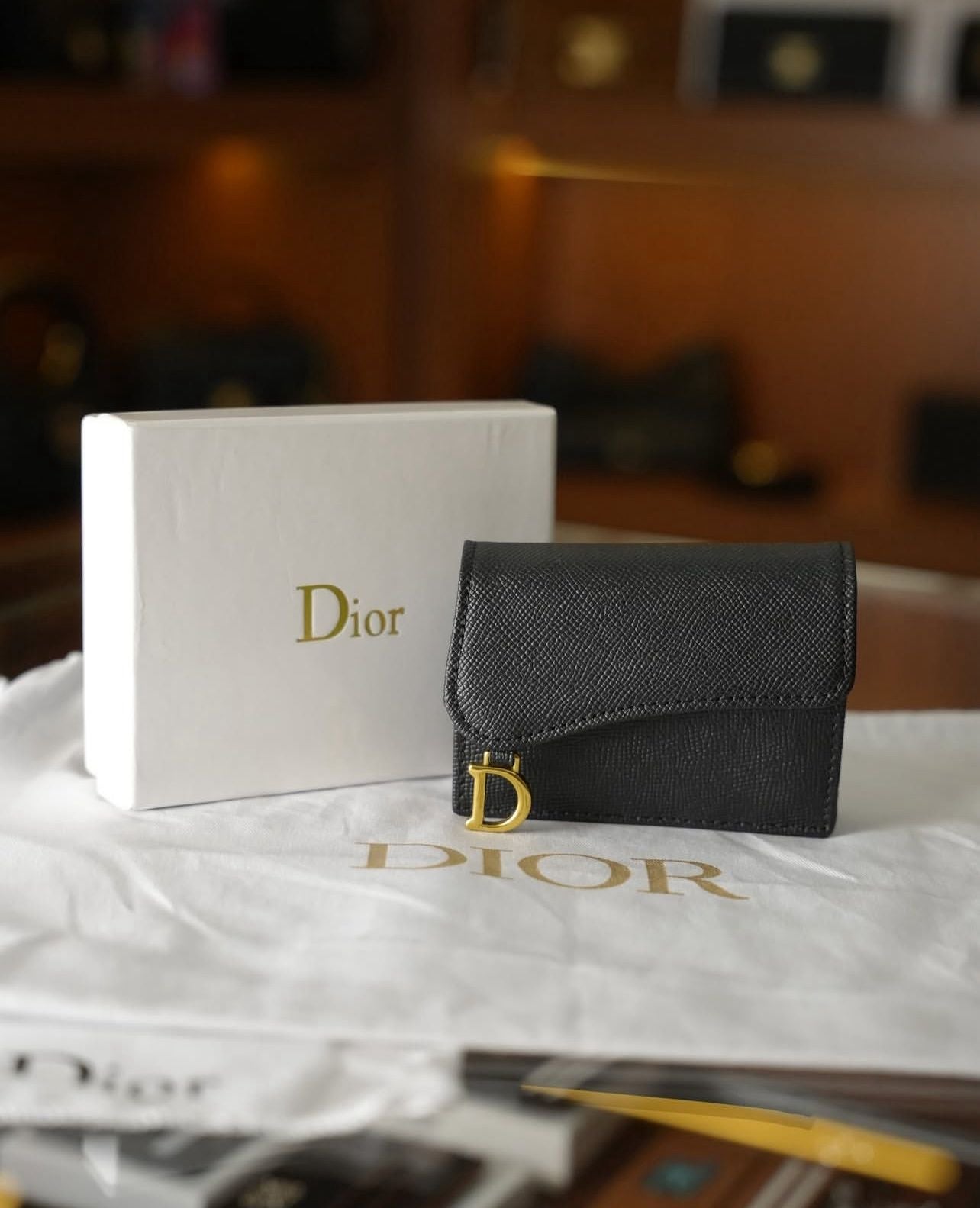 Dior Saddle D Logolu Deri Kartlık / Mini Cüzdan – Siyah
