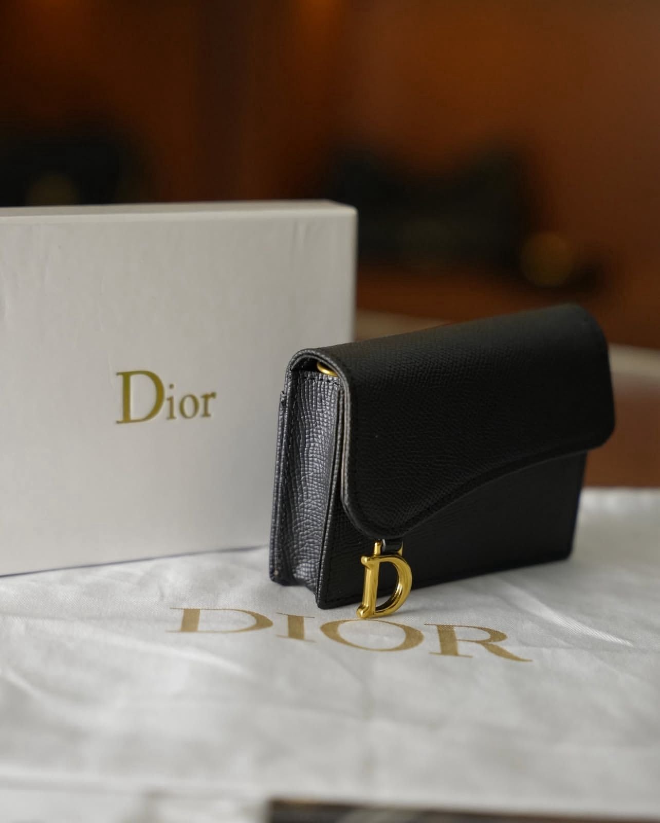 Dior Saddle D Logolu Deri Kartlık / Mini Cüzdan – Siyah