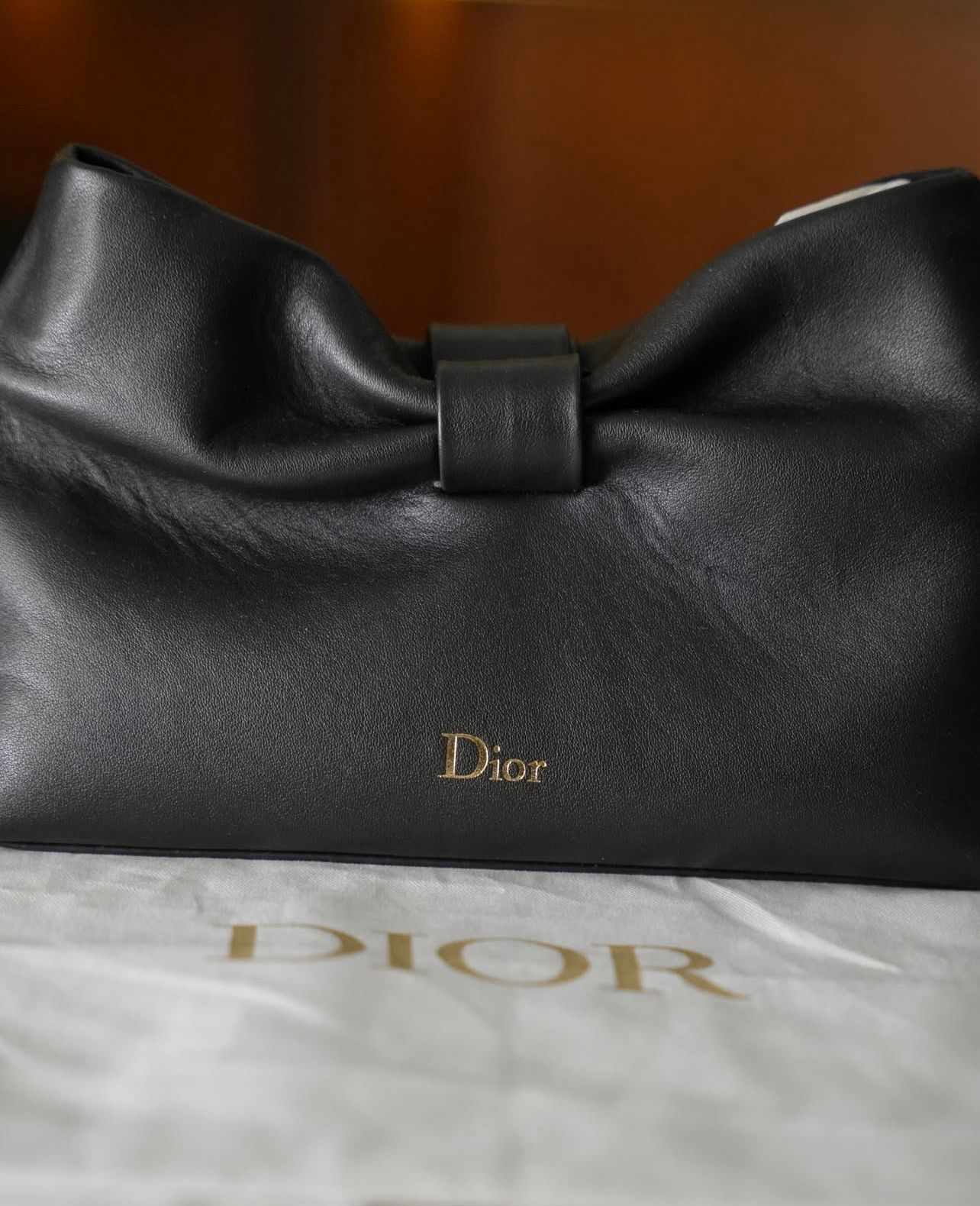 Dior Deri Fiyonk Tasarımlı Clutch / El Çantası – Siyah