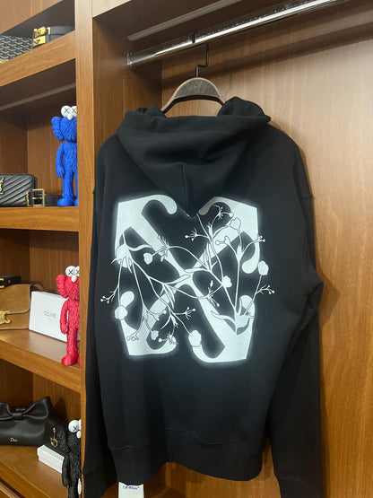 Off-White Siyah Minimal Logo Nakışlı Kapüşonlu Sweatshirt (Unisex Oversize Hoodie)