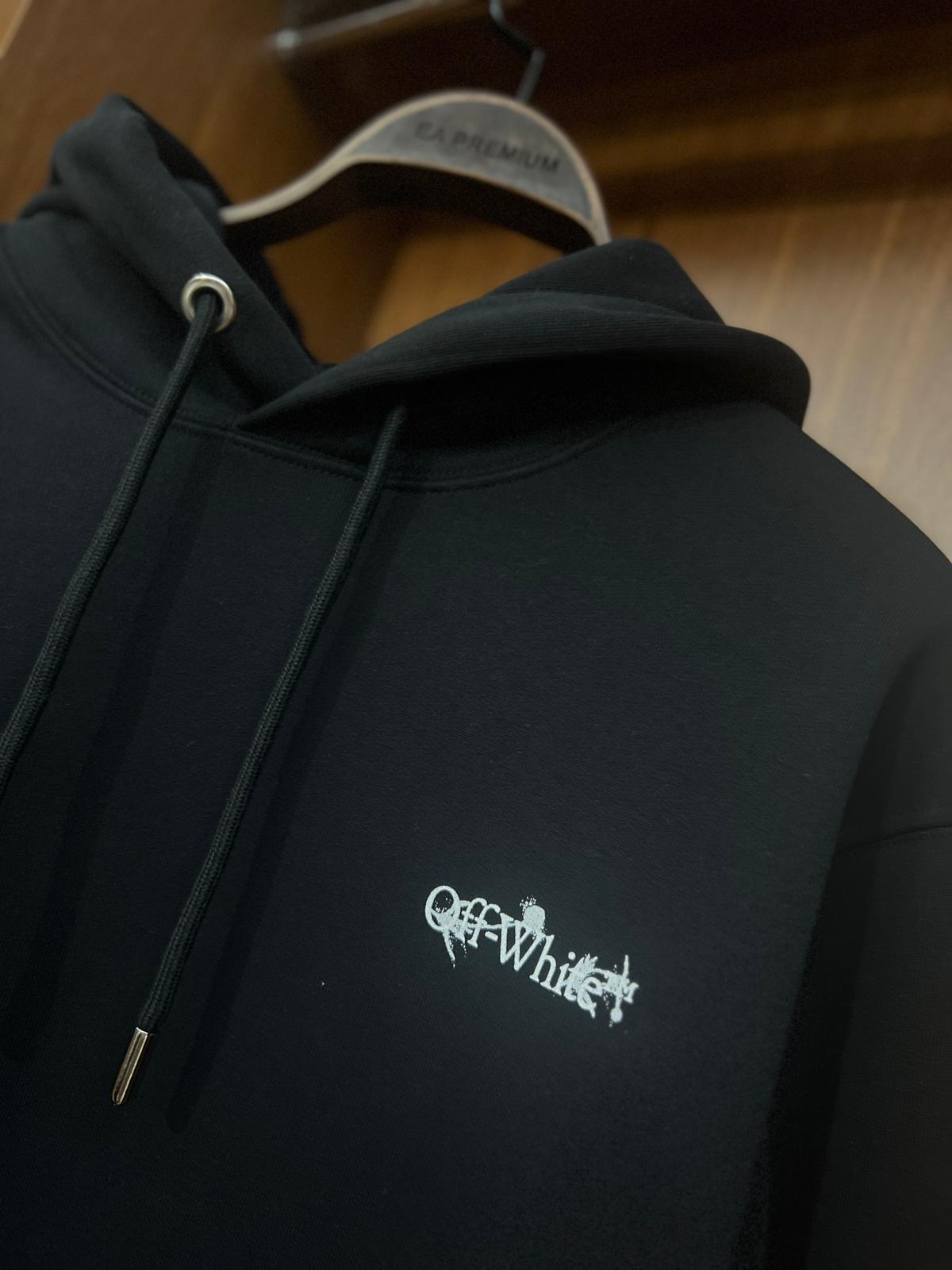 Off-White Siyah Minimal Logo Nakışlı Kapüşonlu Sweatshirt (Unisex Oversize Hoodie)