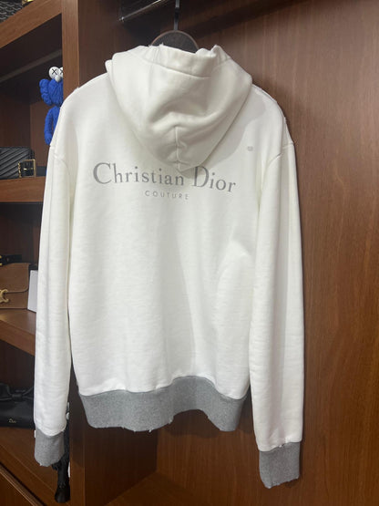 Dior Beyaz Minimal Logo Nakışlı Kapüşonlu Sweatshirt (Premium Oversize Hoodie)