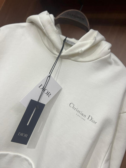 Dior Beyaz Minimal Logo Nakışlı Kapüşonlu Sweatshirt (Premium Oversize Hoodie)