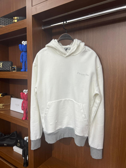 Dior Beyaz Minimal Logo Nakışlı Kapüşonlu Sweatshirt (Premium Oversize Hoodie)