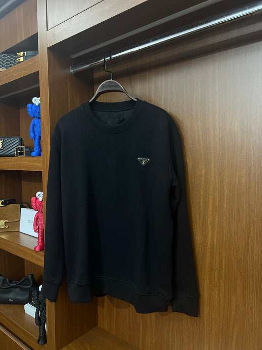 Prada Siyah Minimal Logo Detaylı Sweatshirt (Premium Basic Crewneck)
