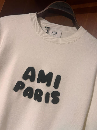 Ami Paris Siyah Premium Kazak – Modern Kesim, Minimal Tasarım, Logo Detaylı (Erkek)
