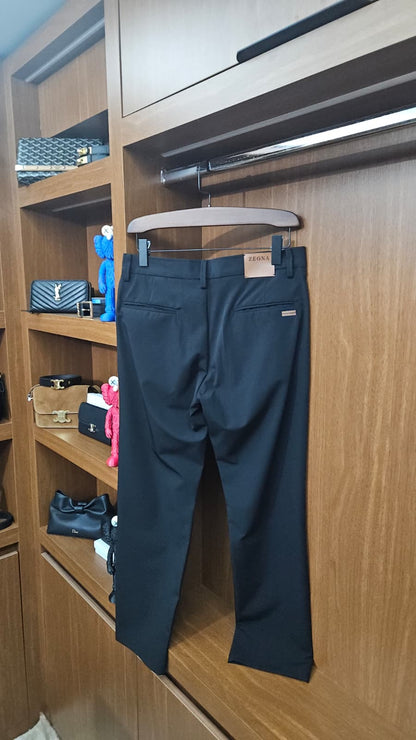 Zegna Deri Logo Yamalı Siyah Chino Pantolon