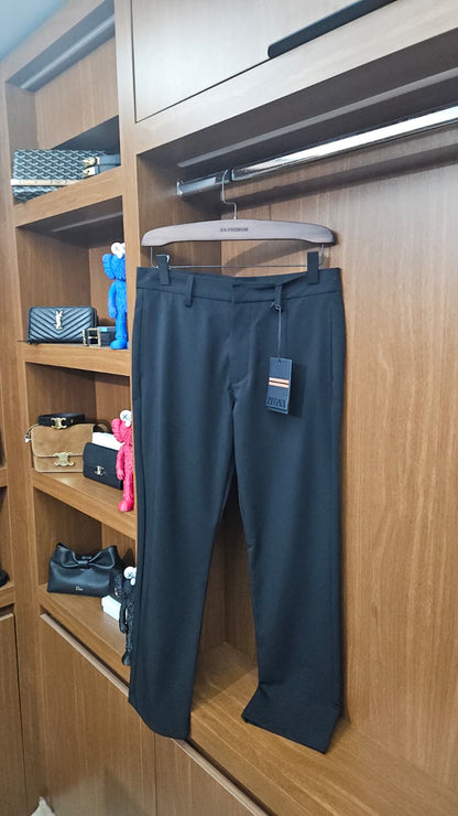 Zegna Deri Logo Yamalı Siyah Chino Pantolon