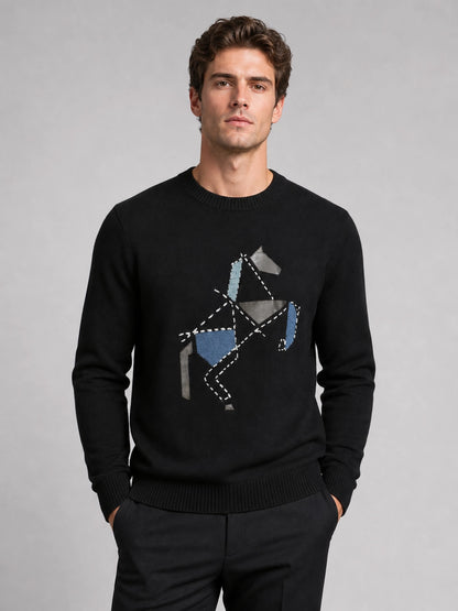 HERMES Siyah Kazak – Modern Kesim, Minimal Tasarım, Logo Detaylı (Erkek)